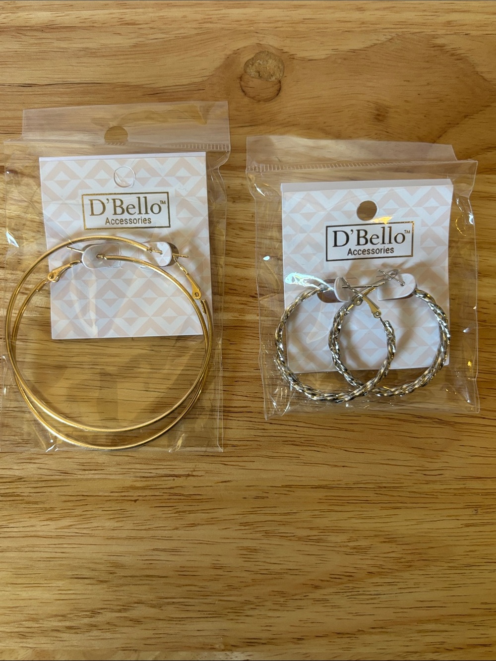 D'Bello Accessories Large Hoop Earrings Set - 2 Pairs Gold / Silver NWT
